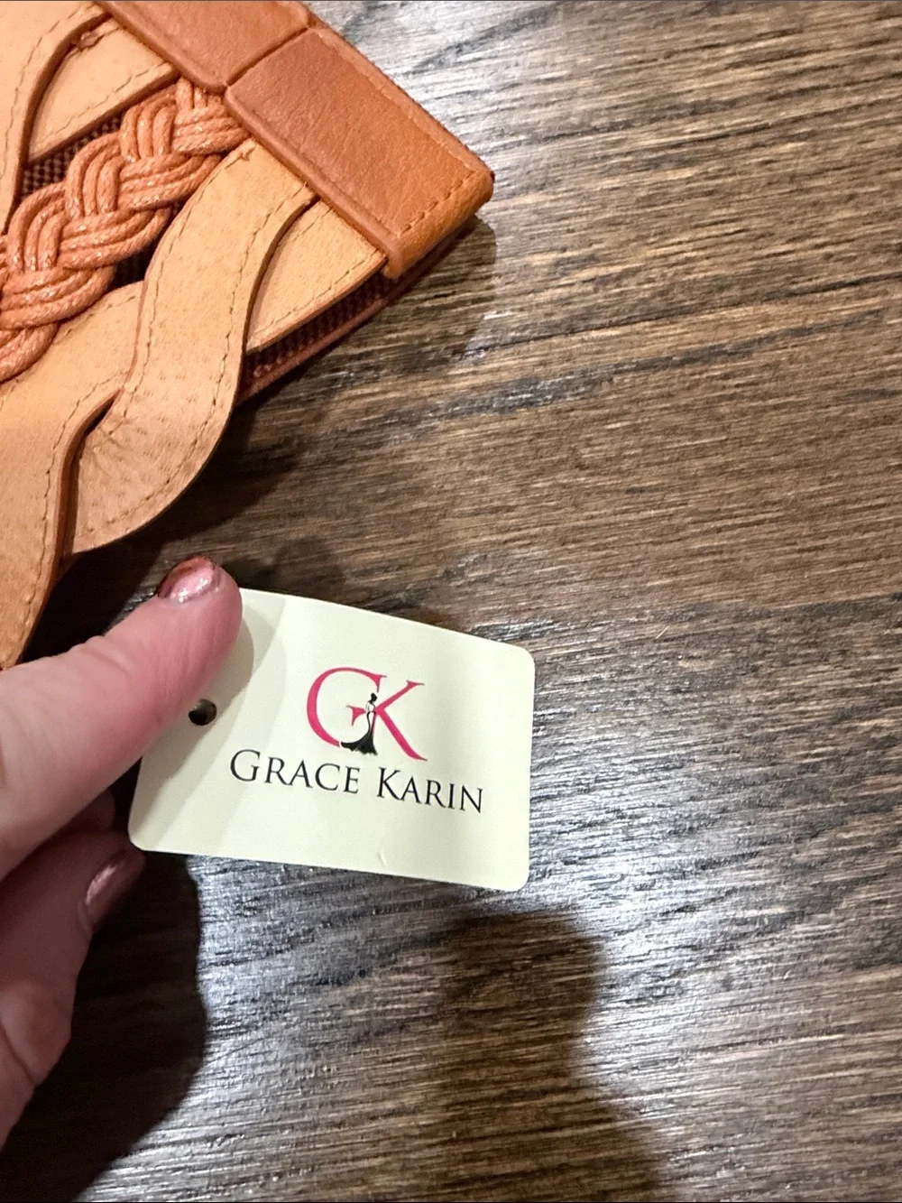Grace Karin Braided Tan Elastic Waist Belt with Metal Clasp